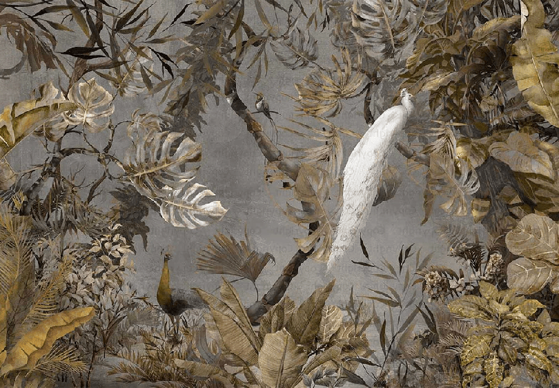 Imperial white peacock panoramic wallpaper