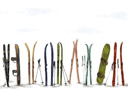 Colorful skis panoramic wallpaper