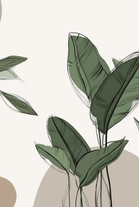 Taupe graphic plant panoramic wallpaper