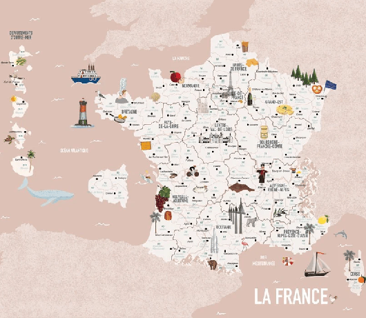 Papier peint enfant carte France rosé, XXL, tendance