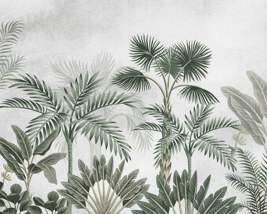 Trendy jungle wallpaper with exotic trees