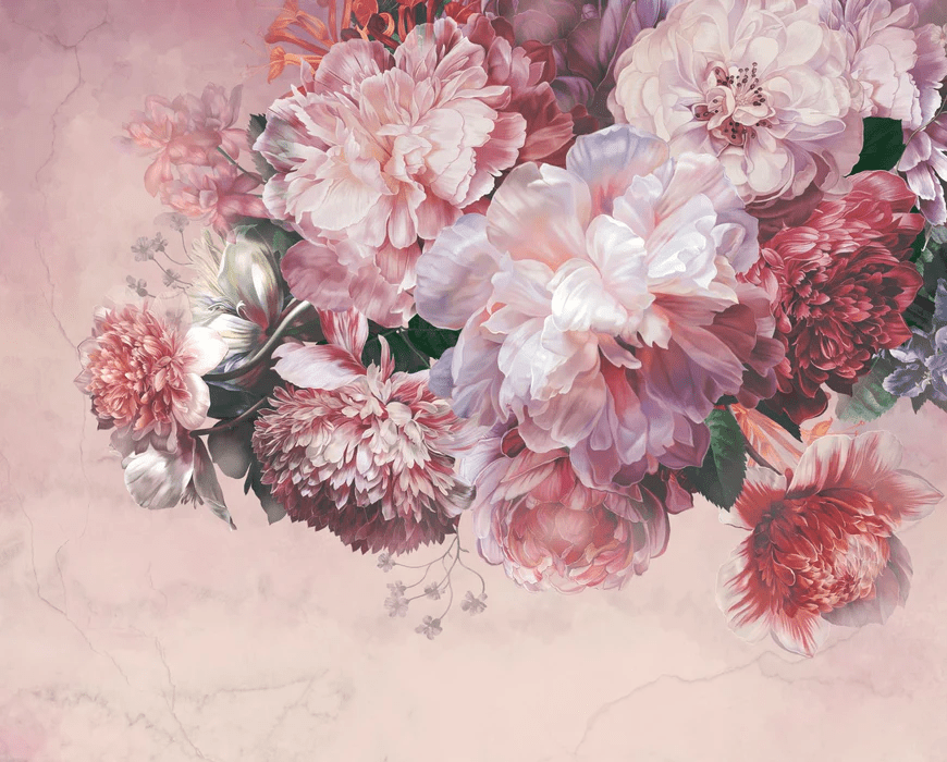 Panoramic wallpaper with pink peonies