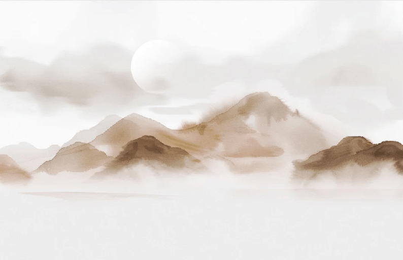 Wallpaper with misty mountains – Sepia glow
