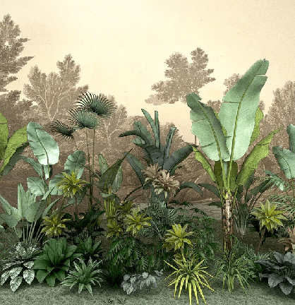 Indonesian jungle-themed restaurant wallpaper