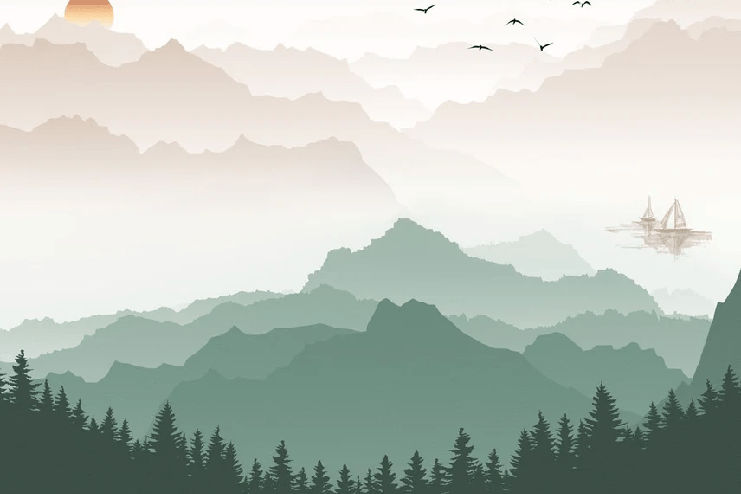 Terracotta mist mountain wallpaper