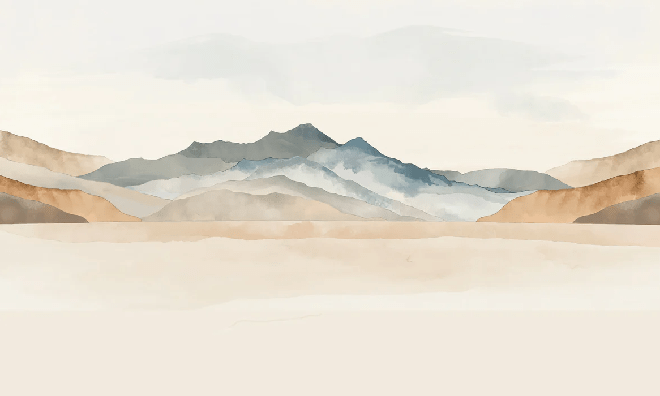 Papier peint panoramique montagne aquarelle pastel – Décor mural paysage apaisant - Muralconcept