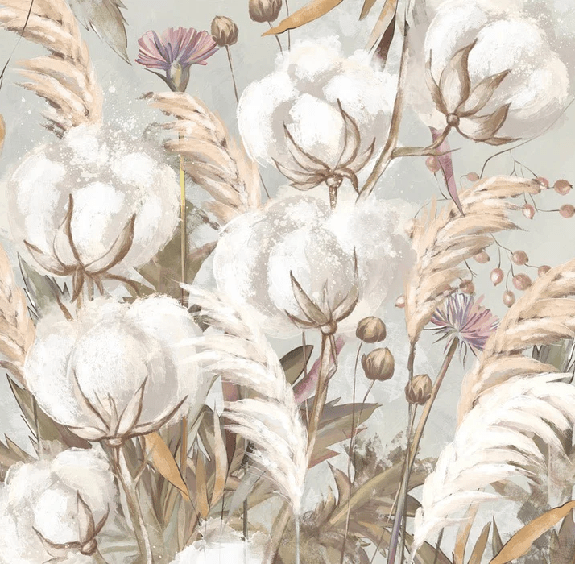 Panoramic cotton flower wallpaper