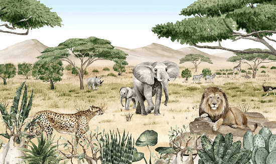 Papier peint enfant savane secrète - Muralconcept