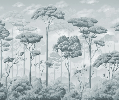 Panoramic wallpaper pine forest voluptuous blue silver