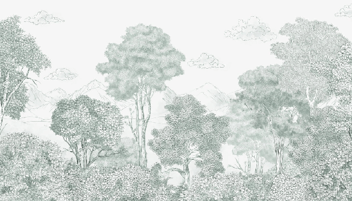 Panoramic wallpaper Forests and Mountains green