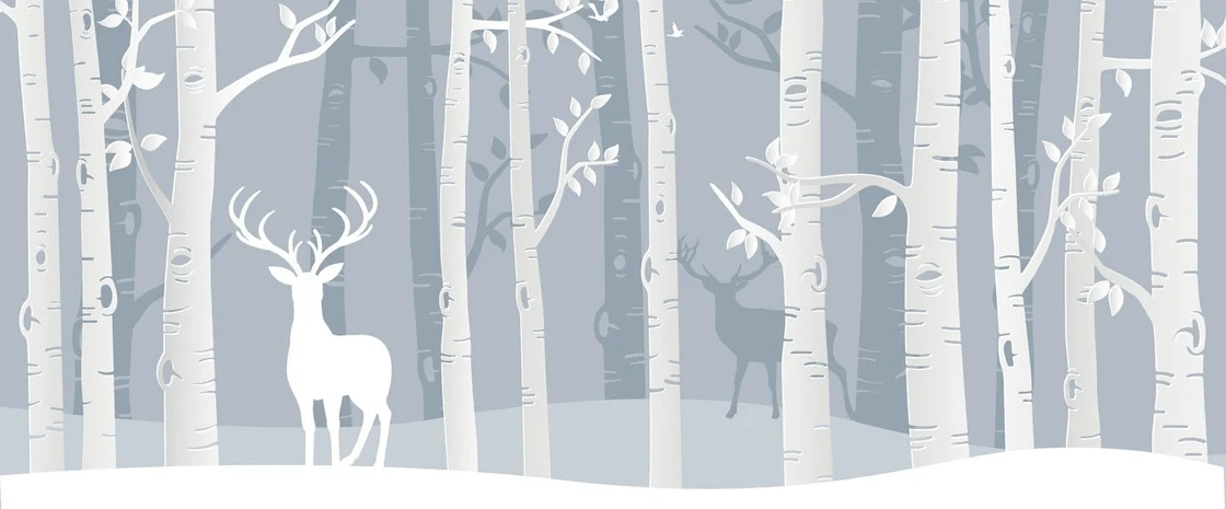 Scandinavian forest birch and deer children's wallpaper