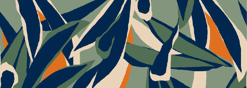 Panoramic wallpaper with plant sketch design