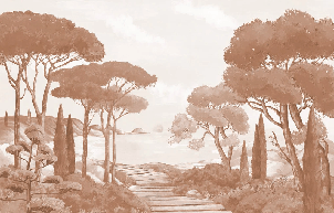 Terracotta coastal wallpaper