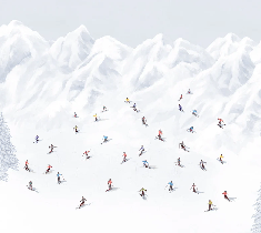 Colorful mountain skiers wallpaper