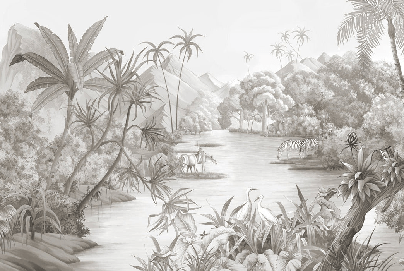 Picturesque jungle panoramic wallpaper