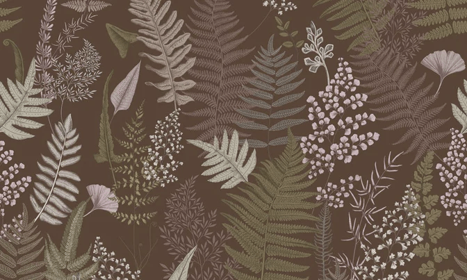 Terracotta dense leaf wallpaper