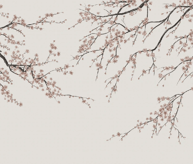 Sakura beige panoramic wallpaper