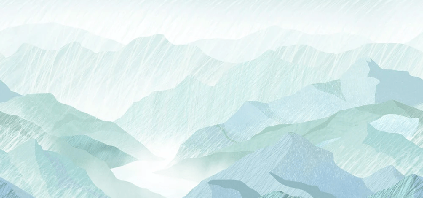 Green mountain illustration bathroom wallpaper