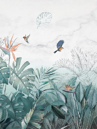 Blue marble jungle bathroom wallpaper