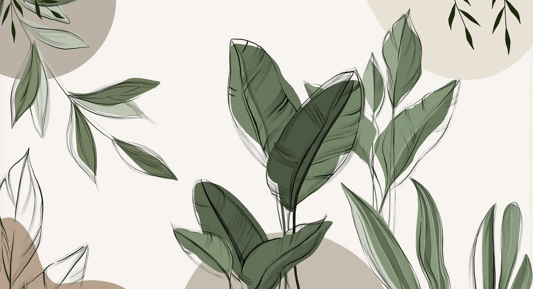 Taupe graphic plant panoramic wallpaper