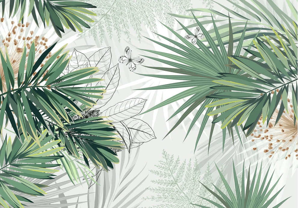 Nature green palm bathroom wallpaper