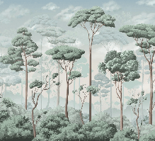 Panoramic wallpaper: voluptuous pine forest
