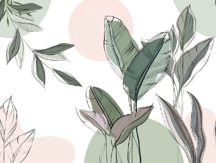 Papier peint panoramique végétal graphique vert, XXL, tendance