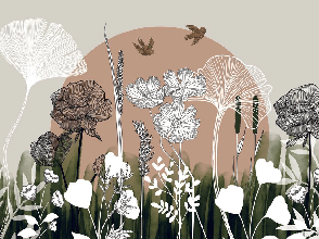 Panoramic wallpaper with floral illustration