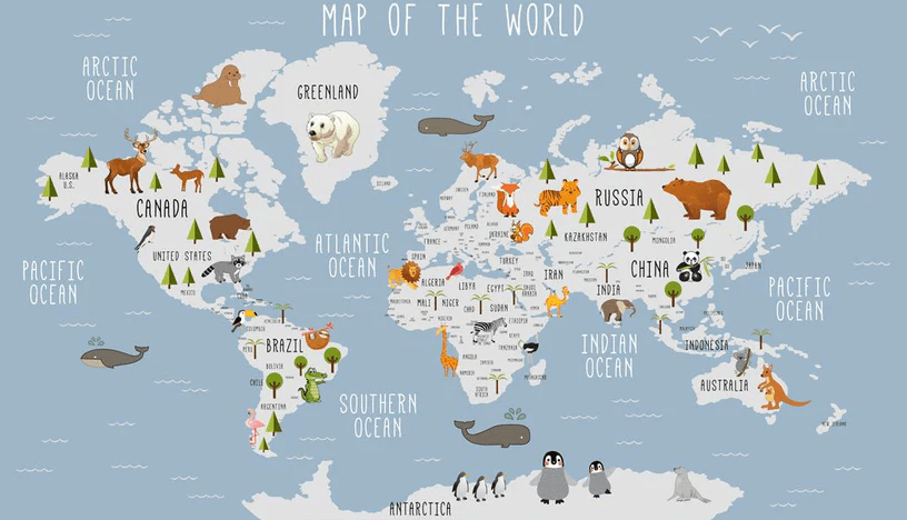Wallpaper Illustrated world map Animals