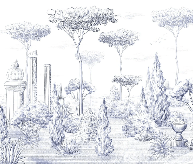 Blue pine forest Roman style wallpaper