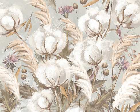 Panoramic cotton flower wallpaper