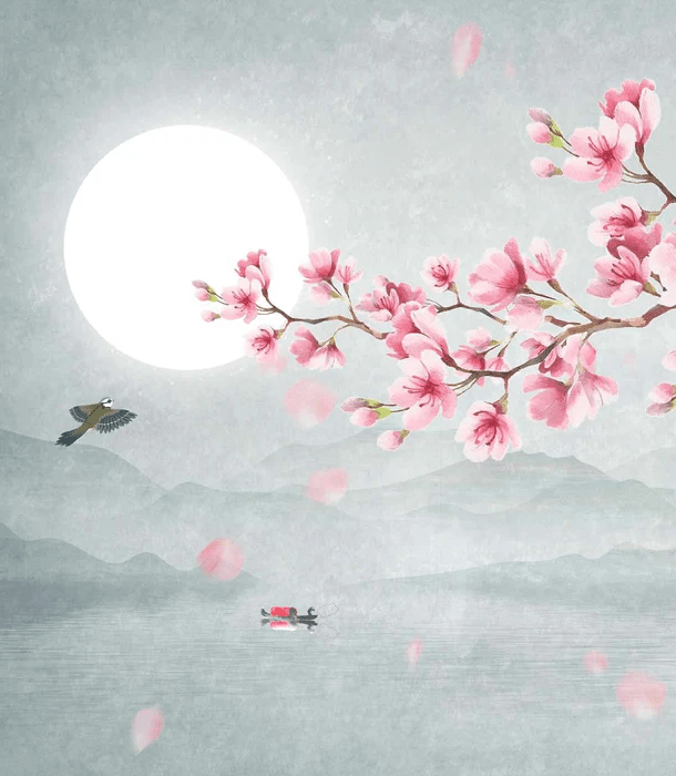 Poetic cherry blossom floral bathroom wallpaper