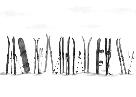 Colorful skis panoramic wallpaper