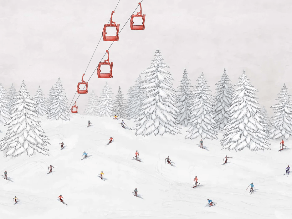 Colorful skiers gondola wallpaper