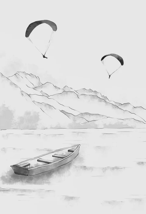 Annecy wallpaper - mountain peaks & art in monochrome