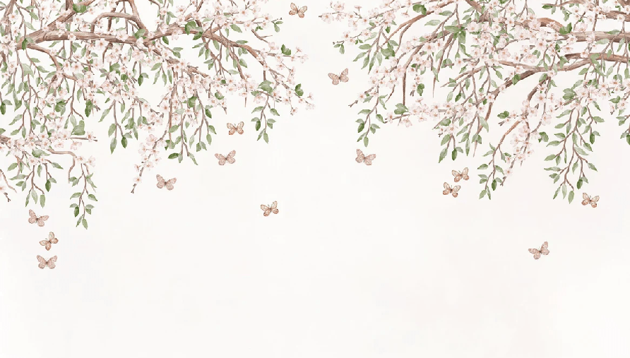 Papier peint papillons et fleurs - Muralconcept