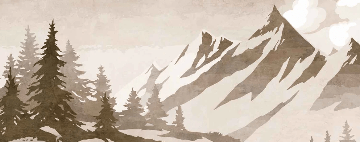 Vintage sepia pine tree and mountain wallpaper