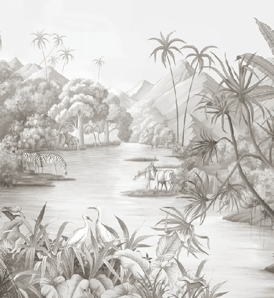 Papier peint panoramique jungle pittoresque - Muralconcept