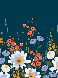 Blue velvet floral panoramic wallpaper
