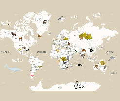 Papier peint Carte du monde en Francais enfant beige