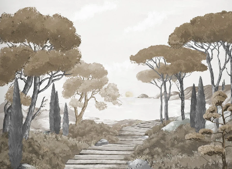 Papier peint balade dans les calanques brun