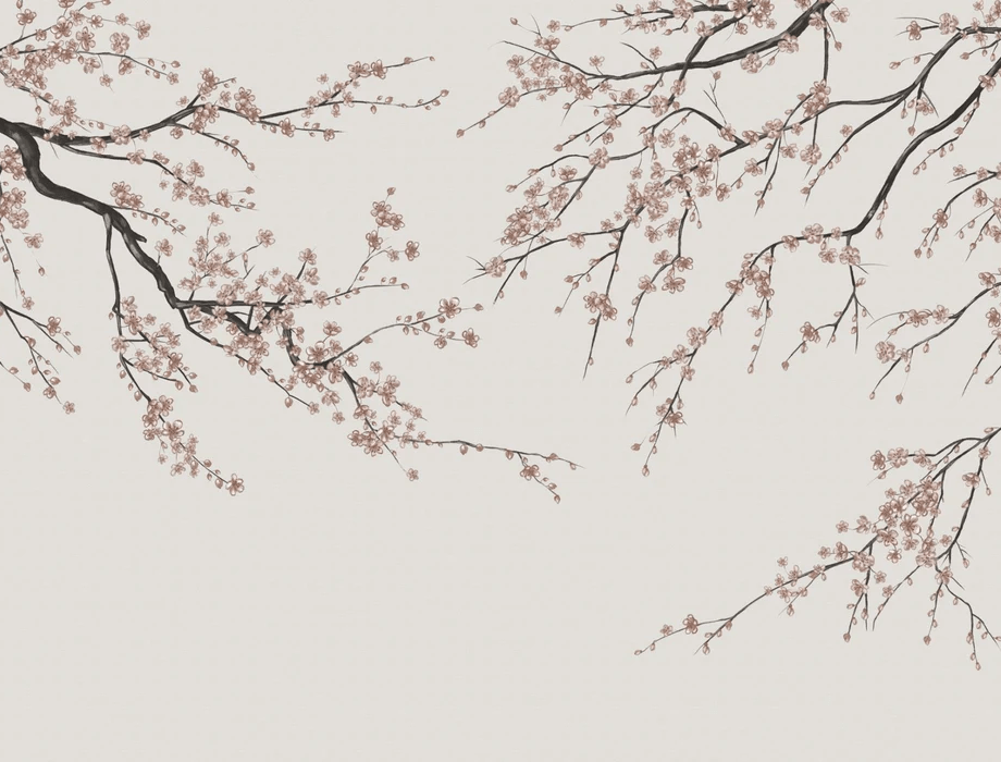 Sakura beige panoramic wallpaper