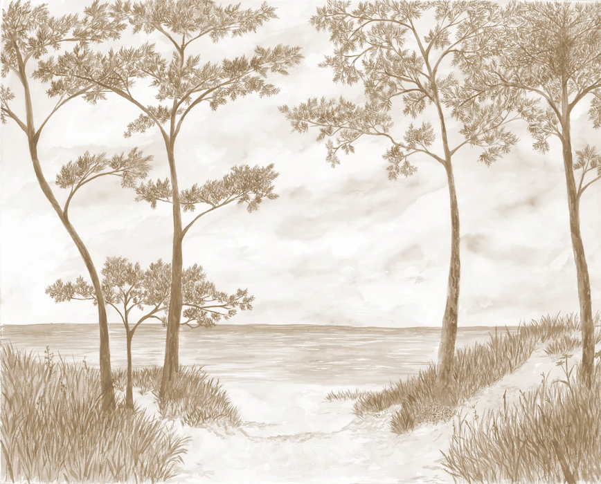 Maritime Pines and Dunes Wallpaper - Sepia