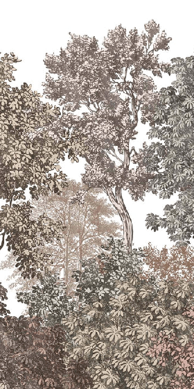 Forest landscape wallpaper with pink engraving