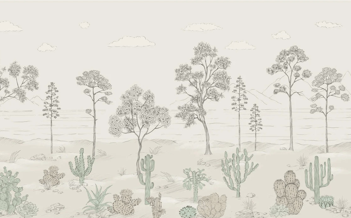 Green tropical cactus oasis wallpaper