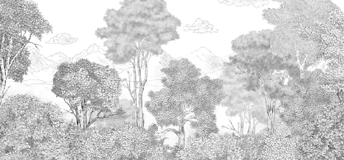 Panoramic wallpaper Forests and Mountains Sketched