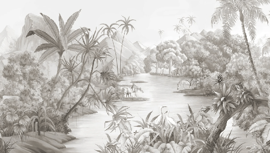 Picturesque jungle panoramic wallpaper