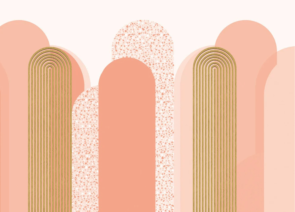 Art Deco graphic wallpaper with a pinkish hue