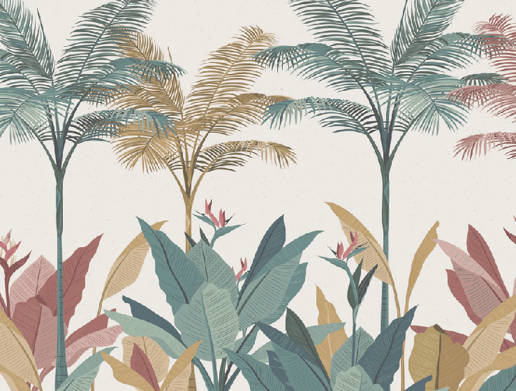 Papier peint panoramique jungle colorée - Muralconcept