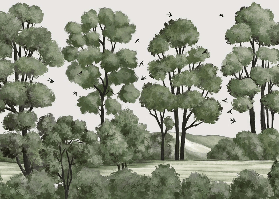 Green forest river landscape wallpaper